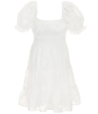 Allison & Kelly Big Girls Short Puffed Sleeve Jacquard Chiffon Smocked Pleated Ruffle Tier Hem Dress