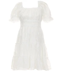 Allison & Kelly Big Girls Short Puffed Sleeve Jacquard Chiffon Smocked Pleated Ruffle Tier Hem Dress