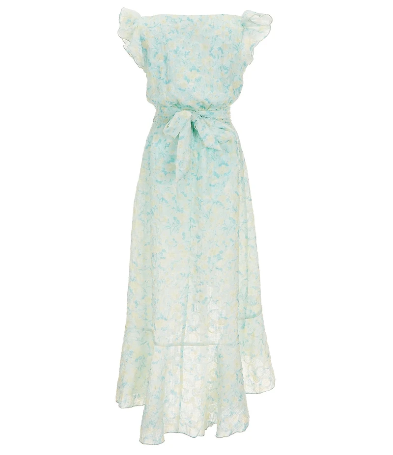 Allison & Kelly Big Girls Flutter Sleeve Floral Soutache Ruffle Wrap Midi Dress