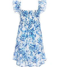 Allison & Kelly Big Girls Flutter Sleeve Sweetheart Smocked Bodice Chiffon Printed Dress