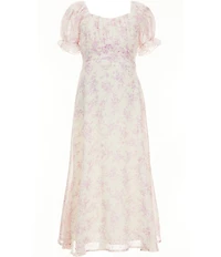 Allison & Kelly Big Girls Puff Ruffle Sleeve Yoryo Chiffon Empire Back Tie Floral Printed Maxi Dress