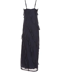 Allison & Kelly Big Girls Sleeveless Glitter-Accented Asymmetrical-Ruffled Mesh Long Dress