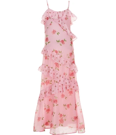 Allison & Kelly Big Girls Spaghetti Straps Floral Print Ruffle Maxi Dress
