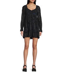 Allison & Kelly Burnout Printed V-Neck Ruched Front Long Sleeve Dress