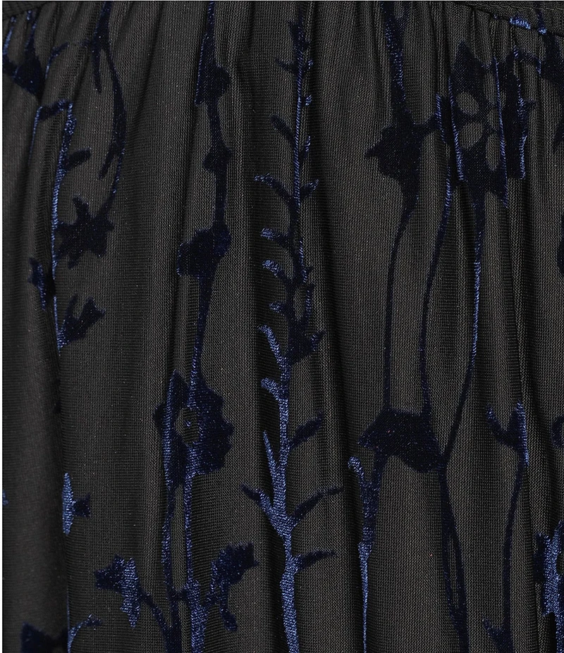 Allison & Kelly Burnout Printed V-Neck Ruched Front Long Sleeve Dress