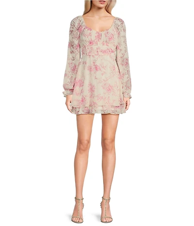 Allison & Kelly Chiffon Floral Print V-Neck Long Sleeve Dress