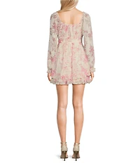 Allison & Kelly Chiffon Floral Print V-Neck Long Sleeve Dress