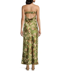 Allison & Kelly Chiffon Floral Printed Strapless Front Slit Midi Dress