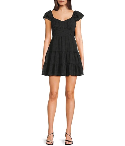 Allison & Kelly V-Neck Flutter Sleeve Tiered Tie Back Dress