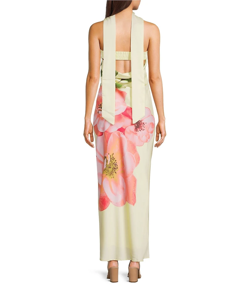 Allison & Kelly Exploded Floral Printed Strapless Scarf Maxi Dress