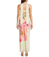 Allison & Kelly Exploded Floral Printed Strapless Scarf Maxi Dress