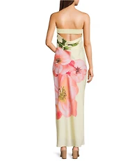 Allison & Kelly Exploded Floral Printed Strapless Scarf Maxi Dress