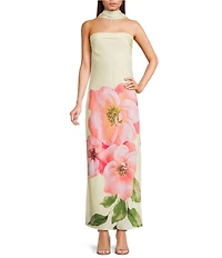 Allison & Kelly Exploded Floral Printed Strapless Scarf Maxi Dress