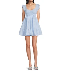 Allison & Kelly Eyelet-Embroidered Flutter Sleeve Smocked Dress