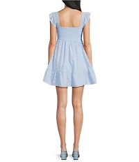 Allison & Kelly Eyelet-Embroidered Flutter Sleeve Smocked Dress