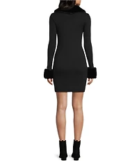 Allison & Kelly Faux Fur Trim Collared Long Sleeve Button Front Dress