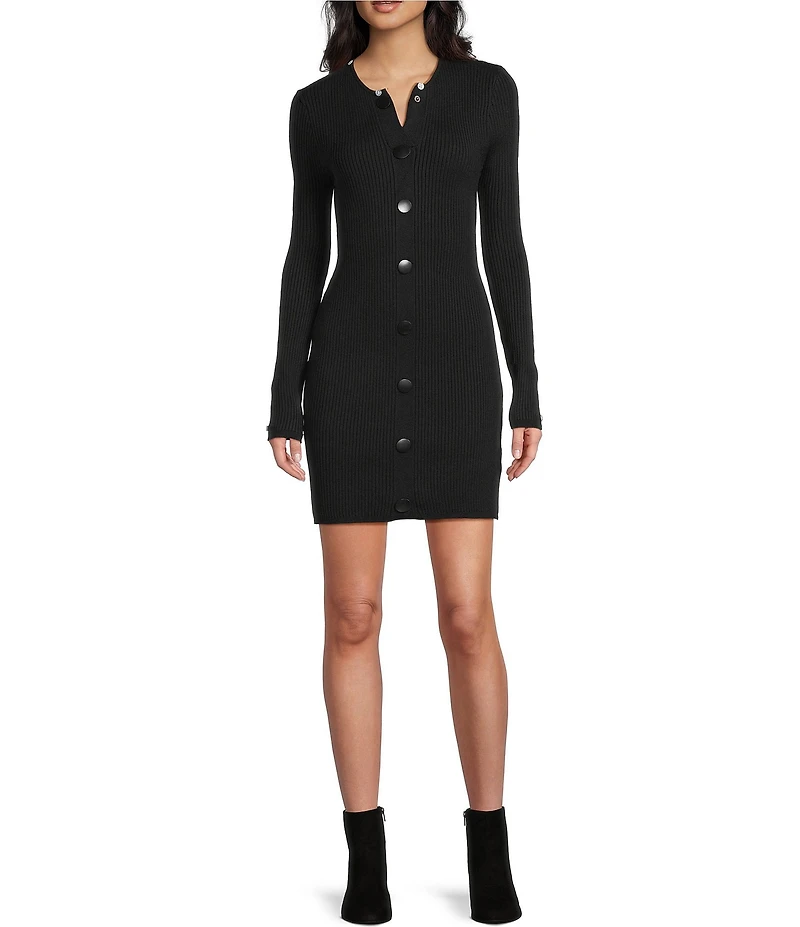 Allison & Kelly Faux Fur Trim Collared Long Sleeve Button Front Dress