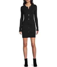 Allison & Kelly Faux Fur Trim Collared Long Sleeve Button Front Dress