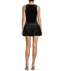 Allison & Kelly Faux Pearl Embellished Bow Velvet Drop Waist Bubble Dress