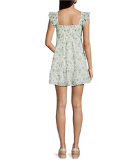 Allison & Kelly Floral Print Flutter Sleeve Empire Waist Smocked Bodice Tiered Babydoll Dress