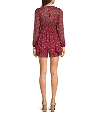 Allison & Kelly Floral Print Long Sleeve Ruched Waist Romper