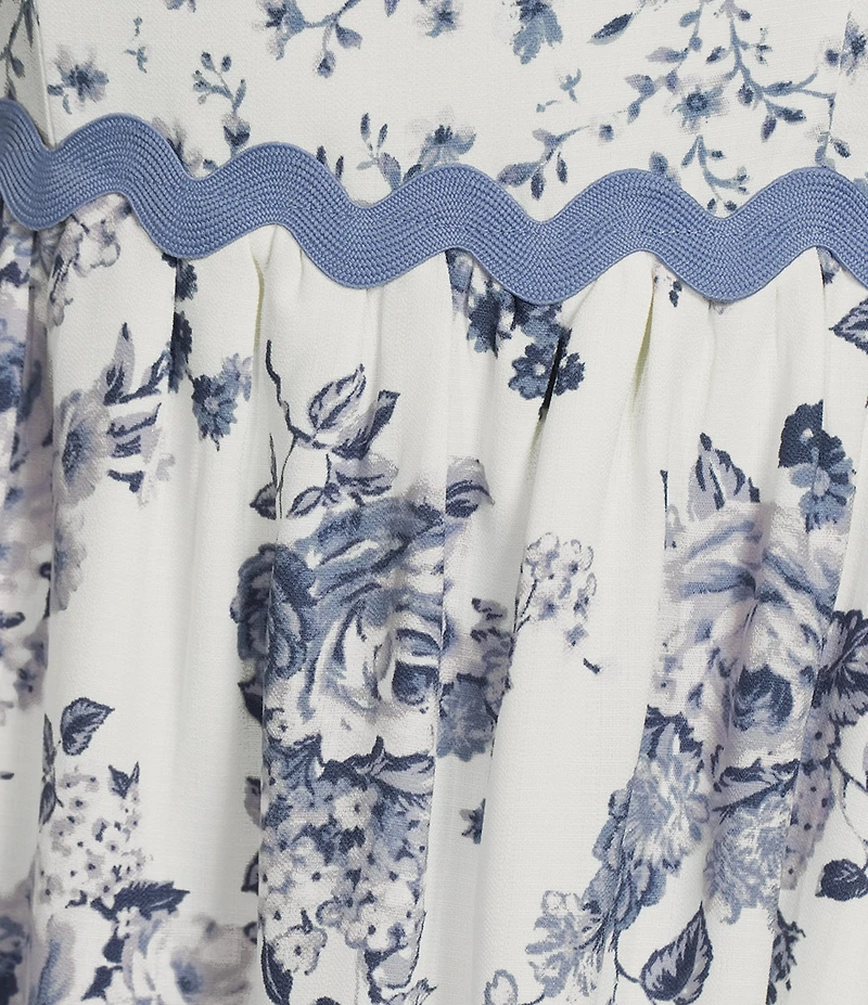Allison & Kelly Floral Print Ricrac Trim Square Neck Spaghetti Strap Dress