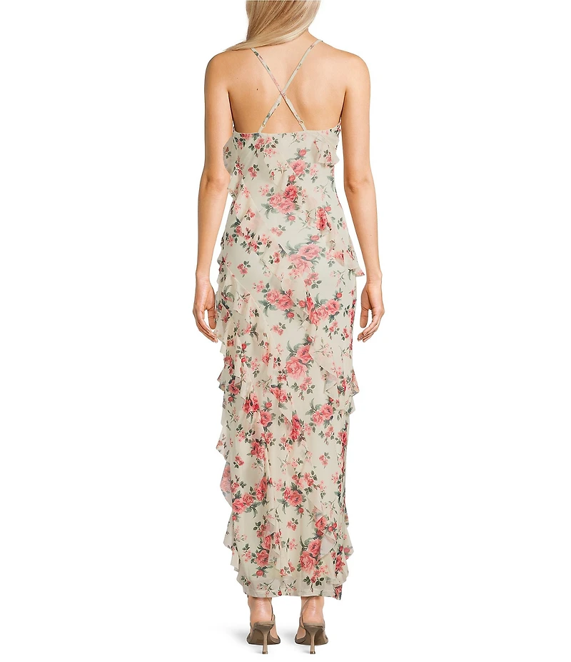 Allison & Kelly Floral Print Sleeveless Corkscrew Criss Cross Back Dress