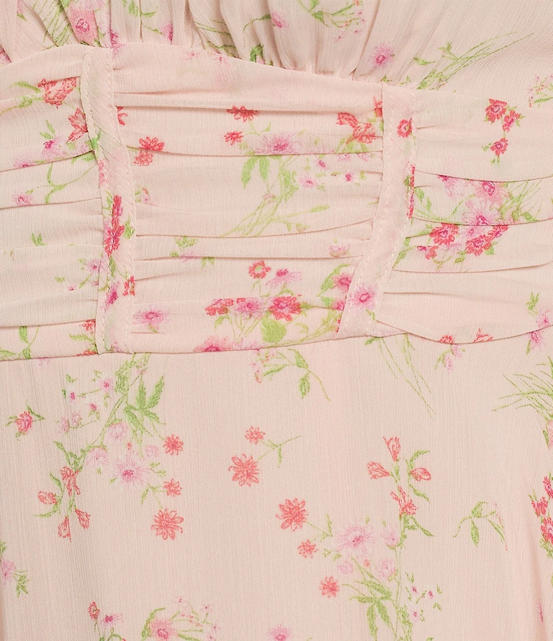 Allison & Kelly Floral Print Sweetheart Neck Long Sleeve Corset Bodice Dress