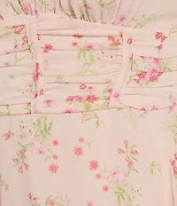 Allison & Kelly Floral Print Sweetheart Neck Long Sleeve Corset Bodice Dress