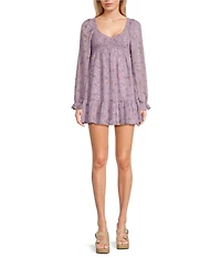 Allison & Kelly Floral Print V-Neck Long Sleeve Smocked Babydoll Dress