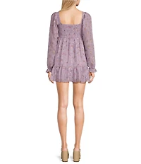 Allison & Kelly Floral Print V-Neck Long Sleeve Smocked Babydoll Dress
