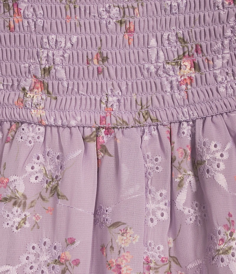 Allison & Kelly Floral Print V-Neck Long Sleeve Smocked Babydoll Dress