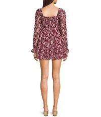 Allison & Kelly Floral Print V-Neck Long Sleeve Smocked Tiered Babydoll Dress