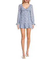 Allison & Kelly Floral Print V-Neck Long Sleeve Smocked Tiered Babydoll Dress