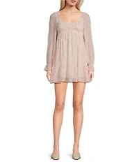 Allison & Kelly Floral Print V-Neck Long Sleeve Smocked Tiered Babydoll Dress