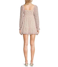Allison & Kelly Floral Print V-Neck Long Sleeve Smocked Tiered Babydoll Dress