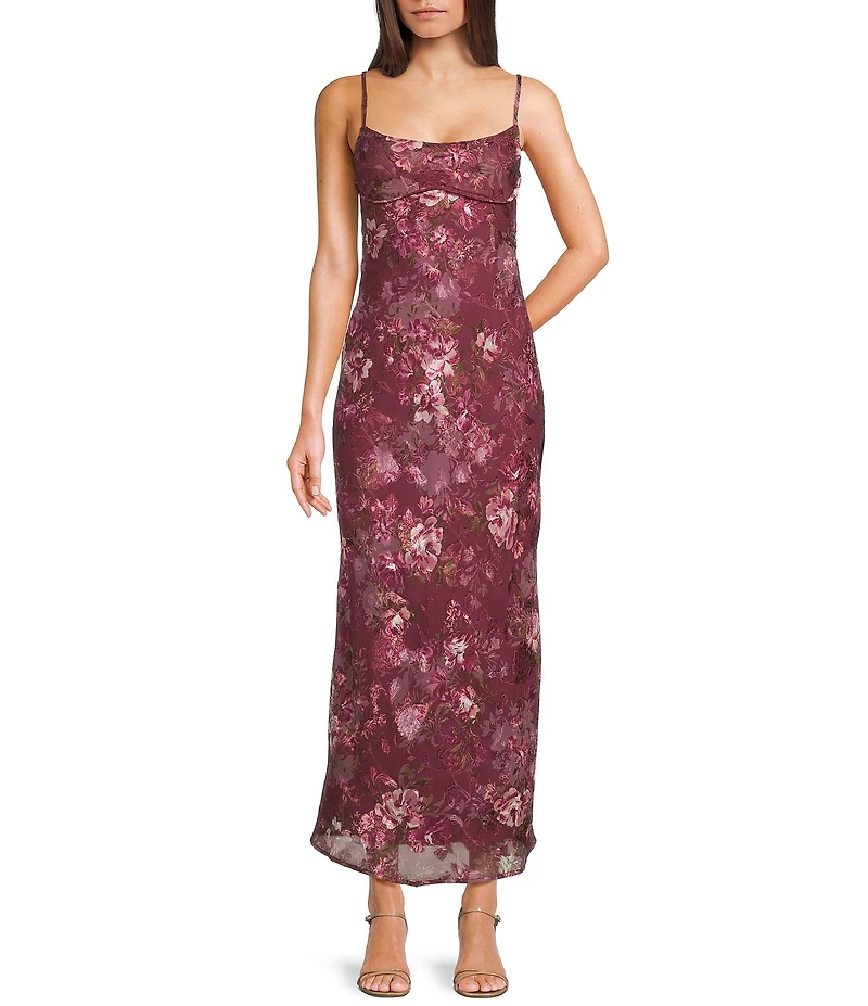 Allison & Kelly Floral Printed Chiffon Jacquard Drape Back Long Dress