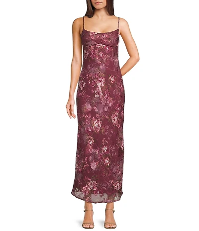 Allison & Kelly Floral Printed Chiffon Jacquard Drape Back Long Dress