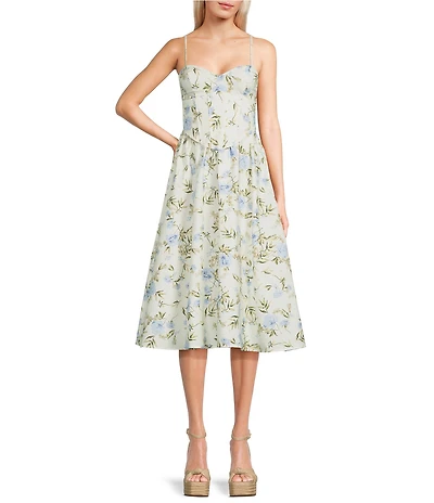 Allison & Kelly Floral Printed Corseted Lace Up Back Midi Dress