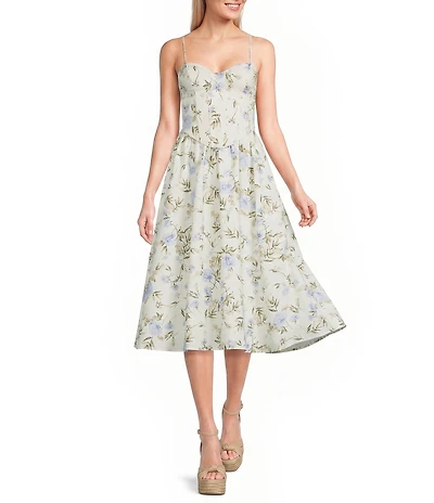 Allison & Kelly Floral Printed Corseted Lace Up Back Midi Dress