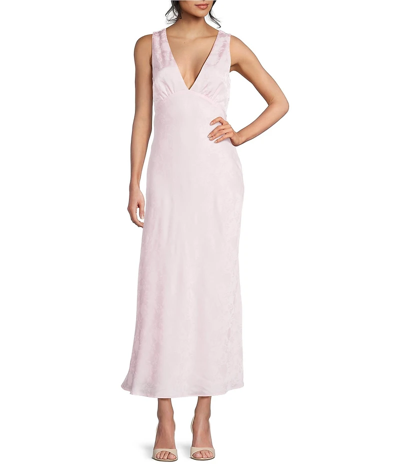 Allison & Kelly Floral Printed Jacquard V-Neck Drape Back Ballgown