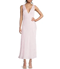 Allison & Kelly Floral Printed Jacquard V-Neck Drape Back Ballgown