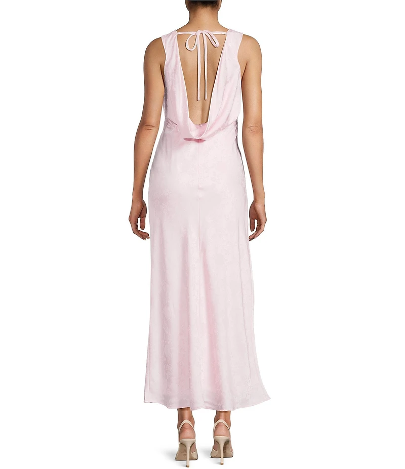 Allison & Kelly Floral Printed Jacquard V-Neck Drape Back Ballgown