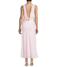 Allison & Kelly Floral Printed Jacquard V-Neck Drape Back Ballgown