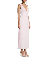 Allison & Kelly Floral Printed Jacquard V-Neck Drape Back Ballgown