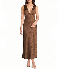 Allison & Kelly Floral Printed Jacquard V-Neck Drape Back Midi Dress