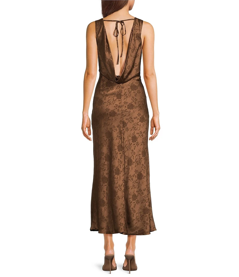 Allison & Kelly Floral Printed Jacquard V-Neck Drape Back Midi Dress