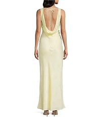 Allison & Kelly Floral Printed Jacquard V-Neck Drape Back Ballgown