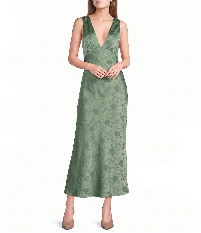 Allison & Kelly Floral Printed Jacquard V-Neck Drape Back Midi Dress