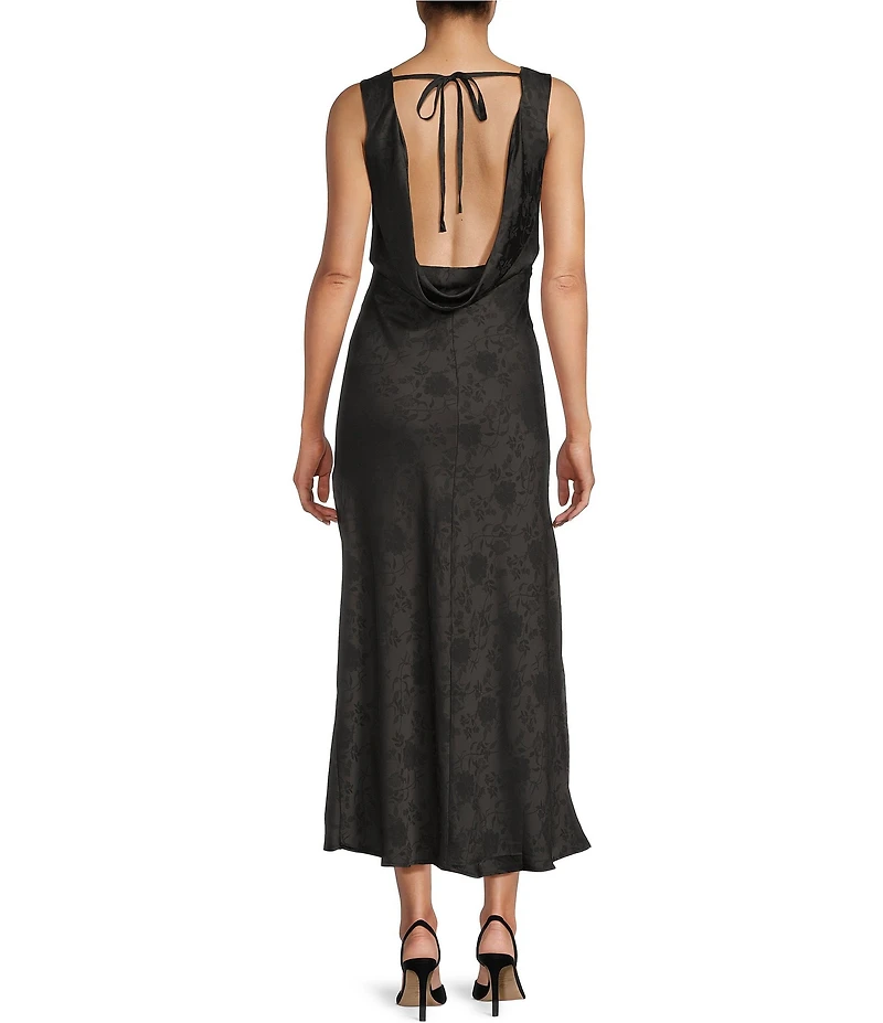 Allison & Kelly Floral Printed Jacquard V-Neck Drape Back Ballgown